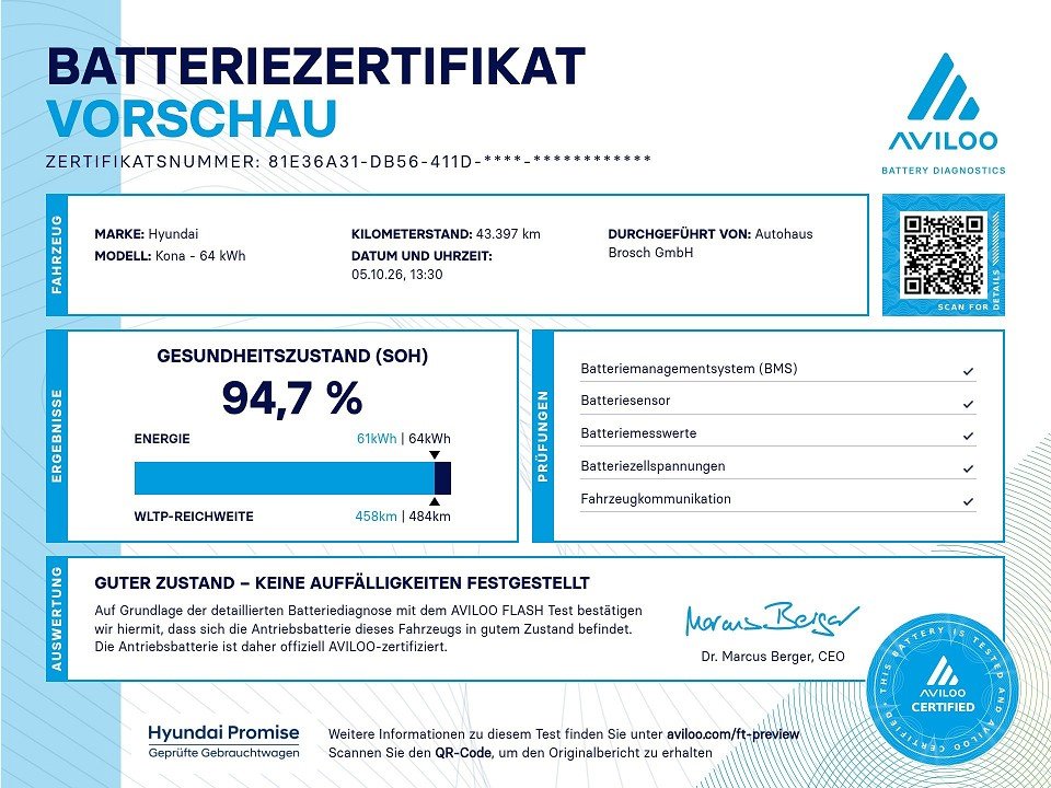 Fahrzeugabbildung Hyundai KONA EV 64kWh TREND NAV+ASSIST-P 1HD AVILOO HUD+