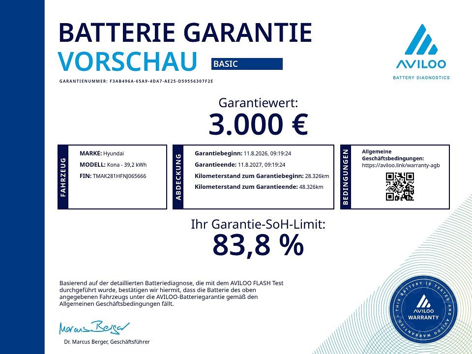 Fahrzeugabbildung Hyundai KONA EV 39kWh EDITION30+ BATTERIEGARANTIE AVILOO